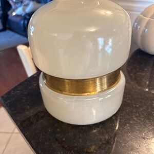 RETIRED Anthropologie Gold Clinched Vase Glass Brass Accent 10” Tall 7” wide
